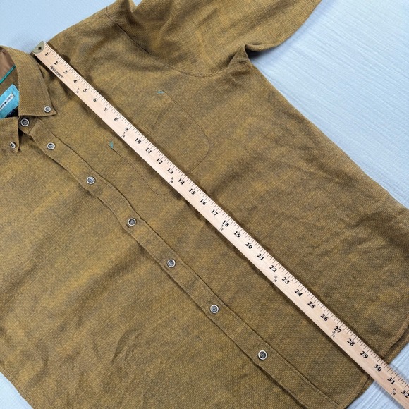 32 Bar Blues Men's XL Linen Cotton Blend Long Sleeve Button Down Shirt Gold - Picture 4 of 8